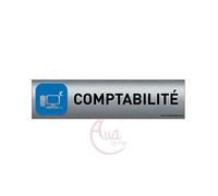 AUA SIGNALETIQUE - Plaque de porte Aluminium brossé imprimé AluSign - 200x50 mm - Double Face adhésif au dos - Impression UV directement sur l'aluminium (Pas de contre collage) (Comptabilité)