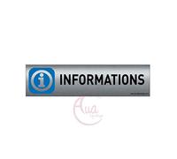 AUA SIGNALETIQUE - Plaque de porte Aluminium brossé imprimé AluSign - 200x50 mm - Double Face adhésif au dos - Impression UV directement sur l'aluminium (Pas de contre collage) (Informations)