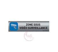 AUA SIGNALETIQUE - Plaque de porte Aluminium brossé imprimé AluSign - 200x50 mm - Double Face adhésif au dos (Vidéo surveillance 2)