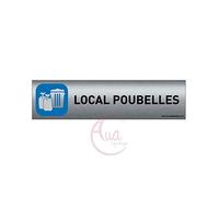AUA SIGNALETIQUE - Plaque de porte Aluminium brossé imprimé AluSign - 200x50 mm - Double Face adhésif au dos - Impression UV directement sur l'aluminium (Pas de contre collage) (Local poubelles)