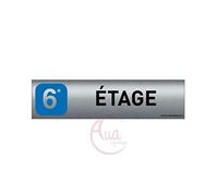 AUA SIGNALETIQUE - Plaque de porte Aluminium brossé imprimé AluSign - 200x50 mm - Double Face adhésif au dos (6e ETAGE)