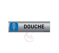 AUA SIGNALETIQUE - Plaque de porte Aluminium brossé imprimé AluSign - 200x50 mm - Double Face adhésif au dos - Impression UV directement sur l'aluminium (Pas de contre collage) (Douche Homme)