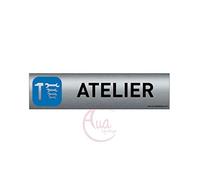 AUA SIGNALETIQUE - Plaque de porte Aluminium brossé imprimé AluSign - 200x50 mm - Double Face adhésif au dos - Impression UV directement sur l'aluminium (Pas de contre collage) (Atelier)