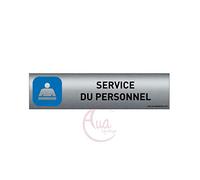 AUA SIGNALETIQUE - Plaque de porte Aluminium brossé imprimé AluSign - 200x50 mm - Double Face adhésif au dos - Impression UV directement sur l'aluminium (Pas de contre collage) (Service du personnel)