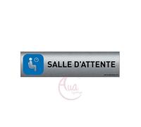 AUA SIGNALETIQUE - Plaque de porte Aluminium brossé imprimé AluSign - 200x50 mm - Double Face adhésif au dos - Impression UV directement sur l'aluminium (Pas de contre collage) (Salle d'attente)
