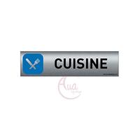 AUA SIGNALETIQUE - Plaque de porte Aluminium brossé imprimé AluSign - 200x50 mm - Double Face adhésif au dos - Impression UV directement sur l'aluminium (Pas de contre collage) (Cuisine 2)