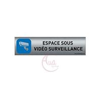 AUA SIGNALETIQUE - Plaque de porte Aluminium brossé imprimé AluSign - 200x50 mm - Double Face adhésif au dos (Vidéo surveillance)