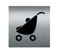 AUA SIGNALETIQUE - Plaque de porte Aluminium brossé imprimé AluSign - Double Face adhésif au dos (130 x 130 mm, Local poussette)