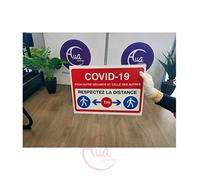 AUA SIGNALETIQUE - Signalisation Coronavirus respectez consignes COVID-19 - Modèle avec 6 pictogrammes -Bleu - 150x105 mm, Vinyl adhésif