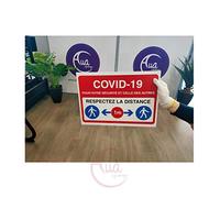 AUA SIGNALETIQUE - Signalisation Coronavirus respectez la Distance de sécurité 1 mètre COVID-19 - Jaune - 600x420 mm, Aluminium Dibond 3mm