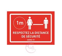 AUA SIGNALETIQUE - Signalisation Coronavirus respectez la Distance de sécurité 1 mètre COVID-19 - Rouge - 420x300 mm, PVC 1.5mm