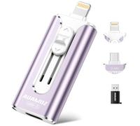 AUAMOZ Mini chiavetta USB da 256 GB, con doppia interfaccia, non richiede app, portatile, compatibile con iPhone, iPad, Android e PC, facile archiviazione per foto, video e file, colore: viola