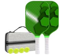 Auaozo Set di 2 palette per pickleball, leggere USAPA in fibra di carbonio, impugnatura antiscivolo, 4 palline da esterno e copertura per pagaia, per uomini, donne, bambini (set di 2 pagaie verdi per