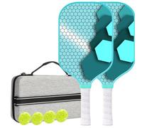 Auaozo Set di 2 palette per pickleball, leggere USAPA in fibra di carbonio, impugnatura antiscivolo, 4 palline da esterno e copertura per pagaia, per uomini, donne, bambini (set di 2 pagaie blu per