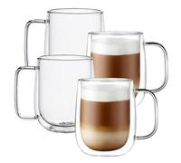 Auaozo Set di tazze da caffè isolate in vetro a doppia parete da 350 ml, con grande manico, per caffè, cappuccino, latte, bustina di tè, bevande, regalo per Natale e compleanno (4, 255 g)