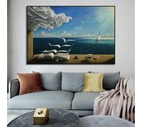 AUAPBI Dipinto a olio di Salvador Dalì The Waves Book Barca a vela dipinti murali su tela poster e stampe artistiche da parete immagini per la decorazione della casa 90 x 145 cm con cornice nera
