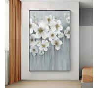 AUAPBI Quadro su tela con fiori di ciliegio bianchi astratti nordici poster e stampe artistiche da parete per decorazione soggiorno 40 x 60 cm con cornice nera pronta da appendere