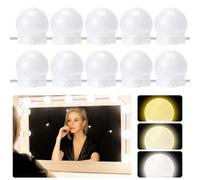 Auauraintt 10 LED Luci da Specchio Dimmerabili Hollywood, Lampada da Toletta Regolabile in 3 Colori, Lampada per Trucco, Adatta per Specchio per Trucco, Specchio per Spogliatoio da Bagno