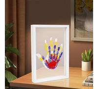 Auauraintt 4 Pezzi Kit per impronte di mani di famiglia, cornice in legno per ricordi artigianali fai-da-te,vernici atossiche,Decorazioni per la Casa,per Genitori e futuri genitori (White)