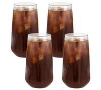 Auauraintt Latte macchiato bicchieri da caffè,500 ml, set da 4,Bicchieri da Tè in Vetro, Trasparente,a coste,per Tè, Caffè, Latte, Cappuccino, Espresso, Succo.