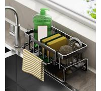 Auauraintt organizer per lavello, Porta Spugne Lavello Cucina, con Vassoio Autosvuotante, porta asciugamani rimovibile e contenitore per spazzole per piatti,per riporre in cucina e bagno