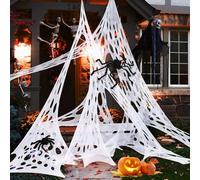 Auauraintt Ragnatela decorativa per Halloween, grandi ragnatele, estensibile, per 2 ragni realistici e 10 unghie levigate, per Halloween, feste, giardino, casa infestata, cortile, decorazione (600 cm