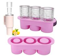 Auauraintt Vassoio per cubetti di ghiaccio in silicone per Stanley Cup, Vassoio per cubetti di ghiaccio a 3 cilindri cavi,in silicone con coperchio Senza BPA, Accessori per 20-40 oz (Rosa)