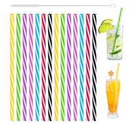 AUAUY 100PZ Cannucce Riutilizzabili, Cannucce Ispessite in Plastica, Colori Cannucce a Strisce di Caramelle, con Spazzola per la Pulizia, per Frullati, Succhi, Cocktail, Bevande Calde, Colore Casuale