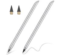 AUAUY 2 matite in metallo, matita infinita e riutilizzabile, pennino e punte sostituibili, per scrittura e disegno, studenti, casa, ufficio, scuola (argento)