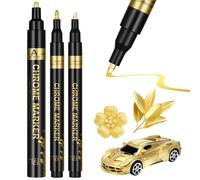 AUAUY 3 Pezzi Pennarelli Acrilici, Pennarello Indelebile, Penne per Vernice Acrilica a Specchio, Pennarelli Metallici, per Modello, Tessuto, Sassi, Pelle, Plastica, Metallo, Album, Gold