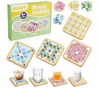 AUAUY 4 Kit Mosaico per Piastrelle Colorato, con Sottobicchieri in Bambù | Tessere per Mosaico Arti e Mestieri, Set Completo, per Artigianato Fatto a Mano, Arte, Fai da Te, Decorazioni per La Casa