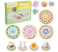 AUAUY 4 Kit Mosaico per Piastrelle Colorato, con Sottobicchieri in Bambù | Tessere per Mosaico Arti e Mestieri, Set Completo, per Artigianato Fatto a Mano, Arte, Fai da Te, Decorazioni per La Casa