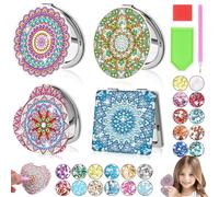 AUAUY 4pz Kit Fai Da Te per Pittura con Diamanti, Specchio Pittura Diamante Kit, Mandala Specchio per Trucco Diamante Pittura Specchio per Diamanti Fai da Te per Ragazze Donne Arti e Mestieri Regali