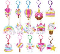 AUAUY 5D DIY Pittura Diamante Portachiavi, 15PZ DIY Unicorno Diamante Painting Kit, Set di Mosaico a Diamante Portachiavi per Bambini, Compleanno Natale Festa Regali Bambina 6 7 8 9 10 11 Anni