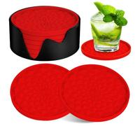 AUAUY 6Pz Rotondi Isolanti Sottobicchieri, Sottobicchieri in Silicone-Rosso