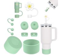 AUAUY Accessori per Stanley Cup, Set da 9 pz, Coppe Non Incluse, Verde | 2 Copertura per Cannucce da 9-10 mm, 6 Tappi in Silicone a Prova di Perdite, 1 Custodia in Silicone per Stanley Cup 40- 30 Oz