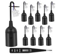 AUAUY Attacco per lampadina E27 con cavo e morsetto a spina, attacco da cantiere con tester di tensione VDE, portalampada da costruzione di ricambio, nero