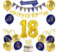 AUAUY Decorazioni Compleanno 18 Anni, Decorazioni a Tema Blu e Oro