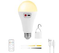 AUAUY Lampada ricaricabile a batteria USB con Telecomando, Lampadina Ricaricabile, 2000mAh Lampada da campeggio, E27 lampadina Intelligente con Funzione di Timer, Dimmerabile, 3 Temperature Colore