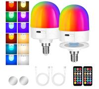 AUAUY Lampadina LED E14, Magnetica Staccabile Lampadine LED E14, Lampadina Ricaricabile Magnetica USB Con Telecomando, 9 RGB Cambio Colore, 3 Temperature di Colore, Ricaricabili, Dimmerabili (2 PACK)