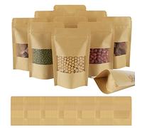 AUAUY Sacchetti Carta per Alimenti, Buste Carta Alimenti con Finestra, Riutilizzabili Sacchetti Carta Kraft con Chiusura, Applicano a Noci, Chicchi di Caffè, Foglie di Tè, Spezie （9 x 14 cm 100 pz）