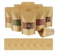 AUAUY Sacchetti Carta per Alimenti, Buste Carta Alimenti con Finestra, Riutilizzabili Sacchetti Carta Kraft con Chiusura, Applicano a Noci, Chicchi di Caffè, Foglie di Tè, Spezie （10 x 15 cm 42 pz）