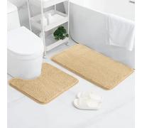AUAUY Set Tappeti Bagno 2PZ in Microfibra, Tappetino da Bagno Antiscivolo con Forma a U, Bathroom Super Assorbente, Antiscivolo Assorbe Lavabile, Per Vasca da Bathroom o Come WC, Giallo