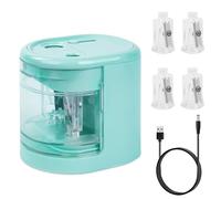 AUAUY Temperamatite Elettrico, Temperini Alimentazione a Batteria o USB, con 2 Lame Sostituibili, Sicuro e Antiscivolo Portatile Due Fori Alimentato per Matite Standard da 6-8 mm/9-12 mm (Blu)