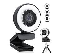 AUBEST Webcam, Webcam HD 4k 30fps con luce ad anello regolabile e microfono, webcam con messa a fuoco automatica con copertura for la privacy for conferenze, streaming live, registrazione