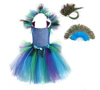 Aublinto Abito da pavone con ali di piuma e fascia per ragazze costume di Halloween e costumi di animali per bambini costume da principessa costume vestito con accessori per ragazze bambini taglia 4-9