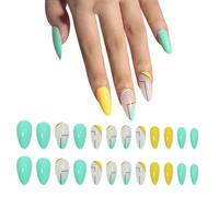 Aublinto French Press on Nails unghie finte da incollare, finte unghie finte francesi con colla per unghie finte per attaccare le unghie con farfalla per donne e ragazze