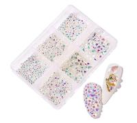 Aublinto Set di strass per unghie, 6 griglie, cristalli AB, lucidi, per nail art, fai da te, decorazione flatback rotonda, strass