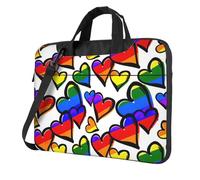 Aubnva Arcobaleno Colorato Gay Pride Cuori Stampa Leggero Versatile Ufficio Borsa da Lavoro Elegante E Funzionale Borsa Per Computer Portatile, Nero , 14 inch