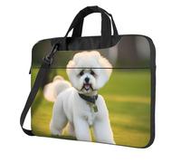 Aubnva Bichon Frise Dog On The Grass Print Leggero Versatile Ufficio Borsa da Lavoro Elegante E Funzionale Borsa Per Laptop Donne Uomini, Nero , 13 inch
